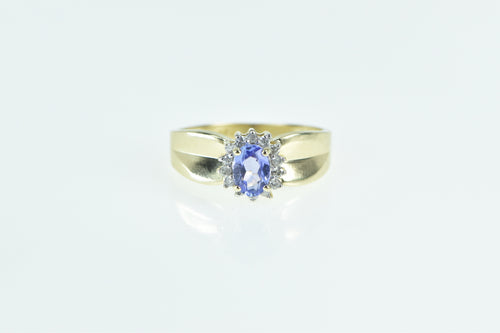 14K Oval Tanzanite Diamond Halo Engagement Ring Yellow Gold