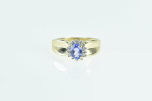 14K Oval Tanzanite Diamond Halo Engagement Ring Yellow Gold