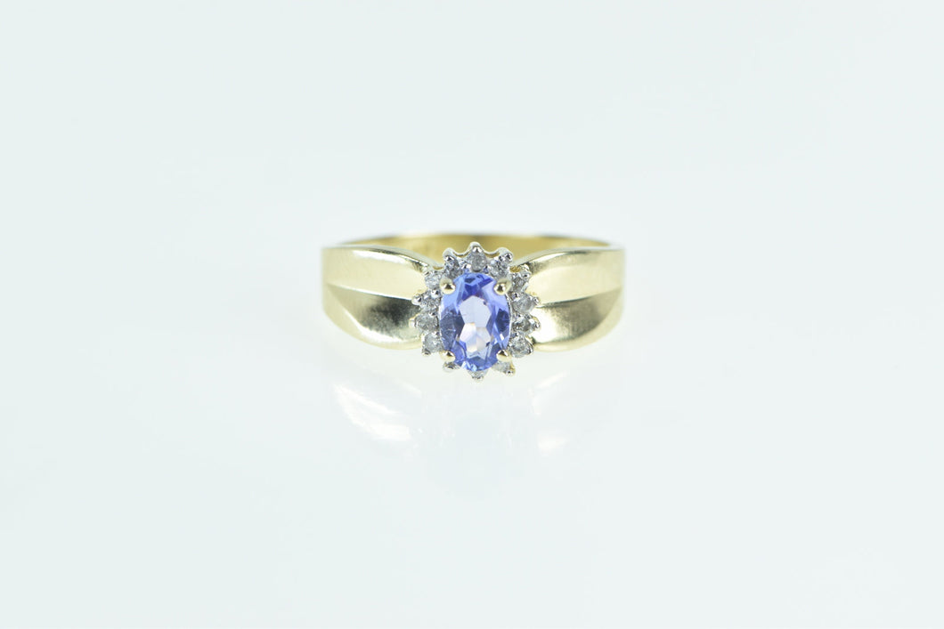 14K Oval Tanzanite Diamond Halo Engagement Ring Yellow Gold