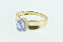 Load image into Gallery viewer, 14K Oval Tanzanite Diamond Halo Engagement Ring Yellow Gold