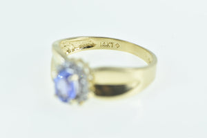 14K Oval Tanzanite Diamond Halo Engagement Ring Yellow Gold