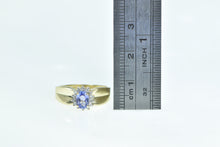 Load image into Gallery viewer, 14K Oval Tanzanite Diamond Halo Engagement Ring Yellow Gold