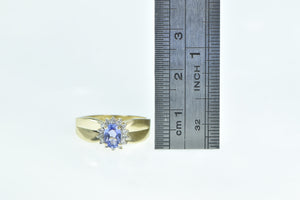 14K Oval Tanzanite Diamond Halo Engagement Ring Yellow Gold