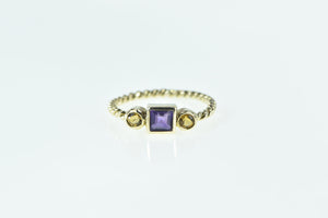 14K Princess Amethyst Citrine Rope Stacking Ring Yellow Gold