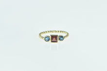 Load image into Gallery viewer, 14K Princess Garnet Blue Topaz Rope Stacking Ring Yellow Gold