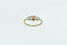 Load image into Gallery viewer, 14K Princess Garnet Blue Topaz Rope Stacking Ring Yellow Gold