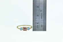 Load image into Gallery viewer, 14K Princess Garnet Blue Topaz Rope Stacking Ring Yellow Gold