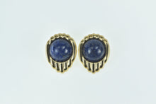 Load image into Gallery viewer, 14K Vintage Round Lapis Lazuli Cabochon Earrings Yellow Gold