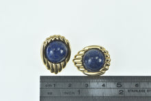 Load image into Gallery viewer, 14K Vintage Round Lapis Lazuli Cabochon Earrings Yellow Gold