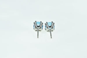 14K Round Faceted Blue Topaz Classic Stud Earrings White Gold