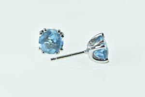 14K Round Faceted Blue Topaz Classic Stud Earrings White Gold