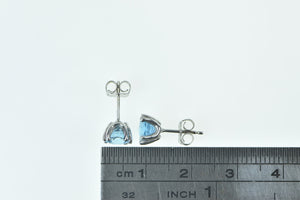 14K Round Faceted Blue Topaz Classic Stud Earrings White Gold