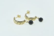 Load image into Gallery viewer, 14K Black Sphere Dangle Curved Drop Earrings Yellow Gold