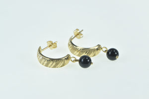 14K Black Sphere Dangle Curved Drop Earrings Yellow Gold