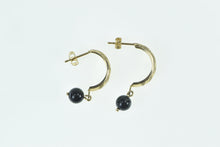 Load image into Gallery viewer, 14K Black Sphere Dangle Curved Drop Earrings Yellow Gold