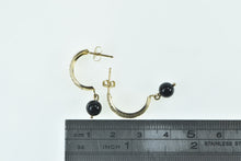 Load image into Gallery viewer, 14K Black Sphere Dangle Curved Drop Earrings Yellow Gold