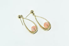 Load image into Gallery viewer, 14K Carved Coral Rose Flower Dangle Filigree Earrings Yellow Gold