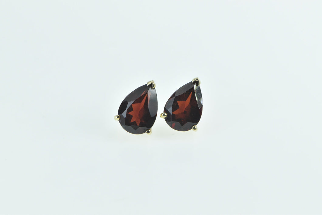 14K Pear Cut Garnet Solitaire Vintage Stud Earrings Yellow Gold