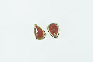 14K Pear Cut Garnet Solitaire Vintage Stud Earrings Yellow Gold