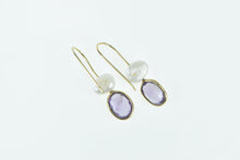 Load image into Gallery viewer, 14K Oval Amethyst Pearl Vintage Dangle Earrings Yellow Gold