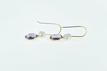 Load image into Gallery viewer, 14K Oval Amethyst Pearl Vintage Dangle Earrings Yellow Gold