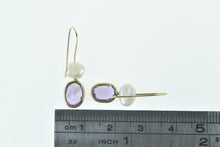 Load image into Gallery viewer, 14K Oval Amethyst Pearl Vintage Dangle Earrings Yellow Gold