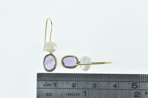 14K Oval Amethyst Pearl Vintage Dangle Earrings Yellow Gold