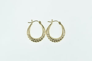 14K 21.5mm Vintage Puffy Braid Pattern Hoop Earrings Yellow Gold