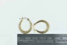 Load image into Gallery viewer, 14K 21.5mm Vintage Puffy Braid Pattern Hoop Earrings Yellow Gold