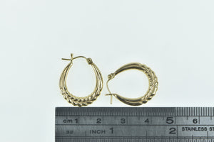 14K 21.5mm Vintage Puffy Braid Pattern Hoop Earrings Yellow Gold