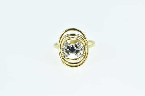 14K Sapphire Diamond Circle Vintage Statement Ring Yellow Gold