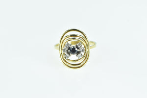 14K Sapphire Diamond Circle Vintage Statement Ring Yellow Gold