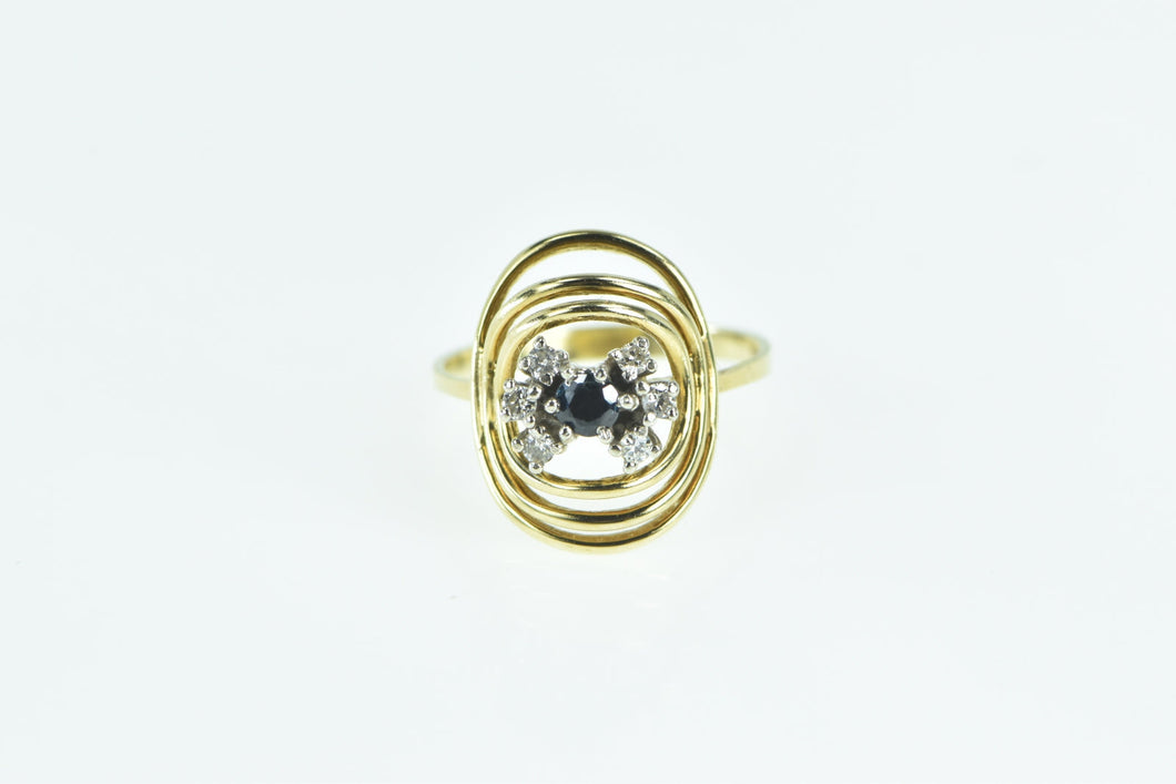 14K Sapphire Diamond Circle Vintage Statement Ring Yellow Gold