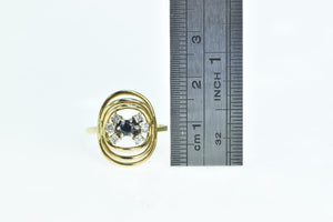 14K Sapphire Diamond Circle Vintage Statement Ring Yellow Gold