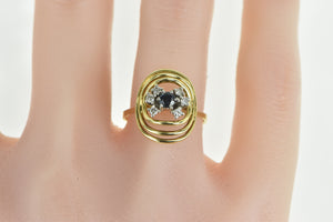 14K Sapphire Diamond Circle Vintage Statement Ring Yellow Gold