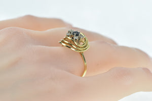 14K Sapphire Diamond Circle Vintage Statement Ring Yellow Gold
