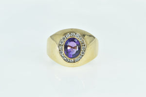 14K 2.21 Ctw Amethyst Diamond Halo Men's Ring Yellow Gold