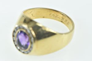 14K 2.21 Ctw Amethyst Diamond Halo Men's Ring Yellow Gold