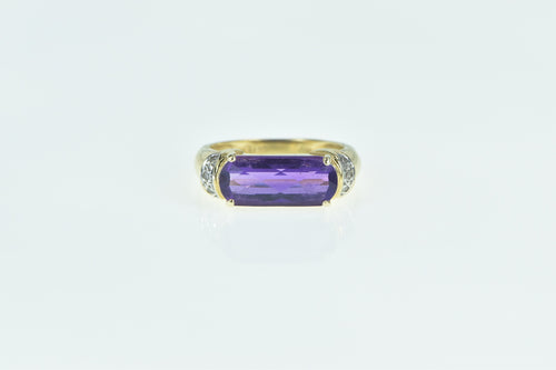 14K Faceted Amethyst Diamond Statement Band Ring Yellow Gold