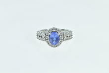 Load image into Gallery viewer, 14K Oval Tanzanite Diamond Halo Statement Ring White Gold