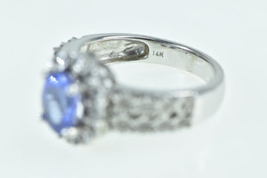 14K Oval Tanzanite Diamond Halo Statement Ring White Gold