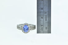 Load image into Gallery viewer, 14K Oval Tanzanite Diamond Halo Statement Ring White Gold