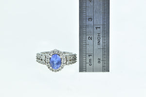 14K Oval Tanzanite Diamond Halo Statement Ring White Gold