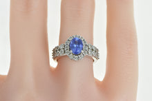 Load image into Gallery viewer, 14K Oval Tanzanite Diamond Halo Statement Ring White Gold