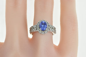 14K Oval Tanzanite Diamond Halo Statement Ring White Gold