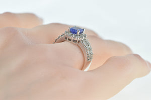 14K Oval Tanzanite Diamond Halo Statement Ring White Gold