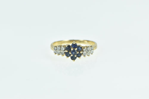 14K Round Sapphire Diamond Flower Statement Ring Yellow Gold