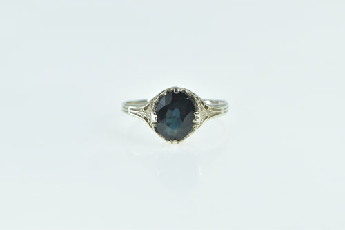 14K 1.55 Ct Art Deco Sapphire Filigree Engagement Ring White Gold
