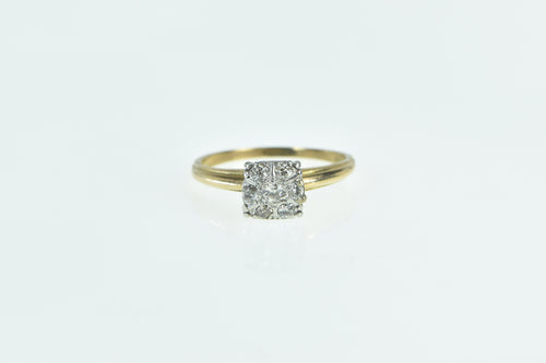 14K 1960's Diamond Squared Cluster Statement Ring Yellow Gold