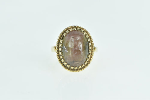 14K Oval Watermelon Tourmaline Cabochon Ring Yellow Gold